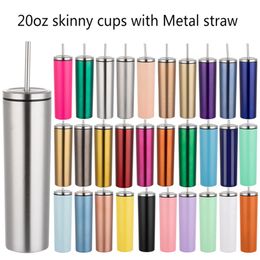 20oz Skinny Tumbler Stainless Steel Insulated Coffee Mugs Vacuum Beer Cup Double Wall Wine Tumblers With Lid Metal Straws LXL-01Q
