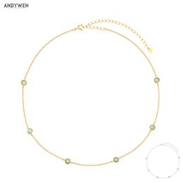 Andywen 925 Sterling prata ouro transparente turquesa encantos 4mm zircon cadeias gargantilha colar 2020 rock punk fine jóias q0531