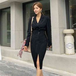 autumn fashion women sets Double breasted slim jacket and mini pencil skirt temperamental work style two pieces 210603