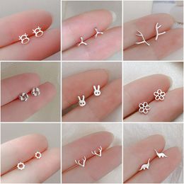 Stud Cute Tiny Mini Earring For Women Cow Cat Deer Crown Star Heart Flower Animal Girl Teen Lady Dating Jewelry Gift