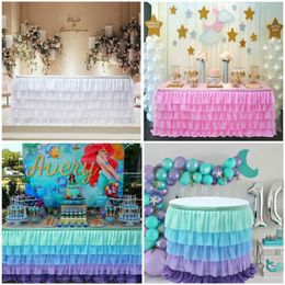 185cm x 77cm Solid Color Table Skirts Tulle Ruffled Table Skirt Decoration for Rectangle Round Table 5-layer Home Decor White 2010297b