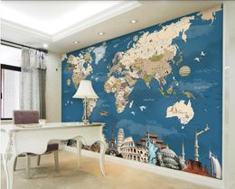 Custom wallpaper mural retro world map TV background Children's room silk cloth 3d wallpaper