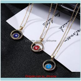 & Pendants Jewelryfashion Colour Zircon Stainless Steel Disc Eye Pendant Necklace For Women Initial Cz Party Wedding Jewellery Necklaces Drop D