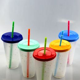 cheapest!!24oz Colour Changing Cup Plastic Drinking Tumblers with Straw Summer Reusable cold drinks cup magic Coffee beer mugs 83 S2