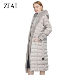ZIAI Winter fashion Women's coat women long warm Jacket waistband with Rabbit fur Fur collar AR-7518 211221