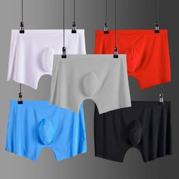 Mens underkläder underbyxor 4st / lot män boxer shorts is silke sömlös konvex mycket mjuk sexig kilot man