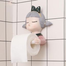 Toilet Paper Holders Bathroom Punch Free Cartoon Office Home Storage Organiser Cute Girl El Resin Wall Mounted Holder Self Adhesive