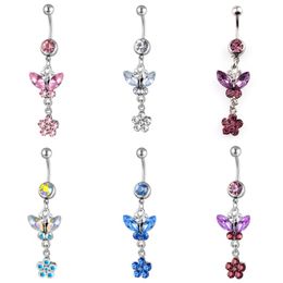 dance rings UK - Multicolor Butterfly Flower Navel Rings Medical Steel Puncture Jewelry Umbilical Nail Diamond Inlay Dance Belly Ring Accessories 3hz Y2