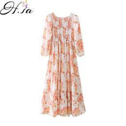 H.sa European and American Summer Wind Women's Floral Back V-Pull Elastic Dress 21169 210716