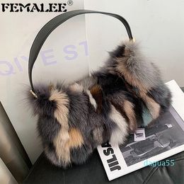 Winter Fox Hand Designer Mix Color Mink Fur Clutch Bags Noble Women's Evening Party Crossbody Bag Handbag