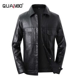 Top Quality Soft Mens Leather Jacket Spring Autumn Fashion Turn Down Collar Leather Jacket Business Casual Man Coat 211009