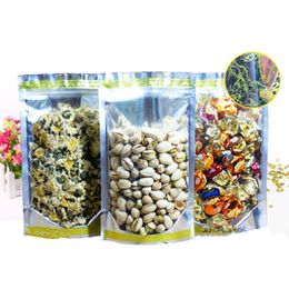 100Pcs Front Clear Back Silver Mylar Foil Zip Lock Stand Up Bag Zipper Grip Seal Resealable Reusable Food Storage Doypack
