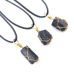 Irregular Natural Stone Handmade Gold Plated Pendant Necklaces For Women Girl Party Decor Jewellery With Rope Chain