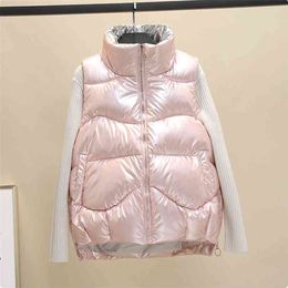 Pink Jackets For Women Winter Warm Padded Puffer Gilet Vests Sleeveless Parkas Jacket White Duck Down Coat Fall 210915