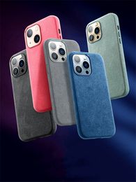 Magnetic Genuine Italy Alcantara Leather Cases For iPhone 14 Pro Max 13 Mag Safe Metal Ring Cover