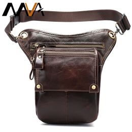 Waist bag Genuine Leather Men's MVA Hight Quality Fashion Funny Packs Drop Leg Belt Motorcycle Leg Phone Pouch Male Hip 3237