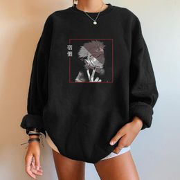 Women's Hoodies & Sweatshirts Seeyoushy Anime Jujutsu Kaisen Print Women Long Sleeve Casual Crewneck Drop-Shoulders Pullovers Top Moletom Cl