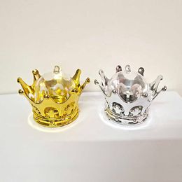 12pcs Baby baptism crown silver gold plastic birthday Party candy packaging gift box Transparent candy box 210724
