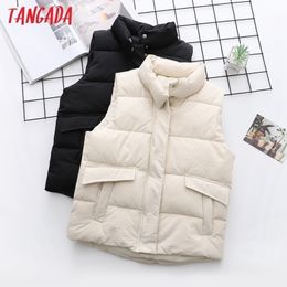 Tangada Winter Vest For Women Waistcoat Female Sleeveless Jacket Pocket Warm Long Vest cotton feminino BAO30 201027