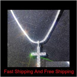 Shining Diamond Stone Cross Pendants Necklace Jewelry Platinum Plated Men Women Lover Gift Couple Religious Jewelry Hnakt Davor