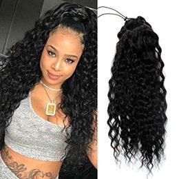 160g Fuller 100% Human Ponytail Extension Brazilian Natural Curly Wavy Black Drawstring Pony Tail Real Hair Pieces with Clips In Ponytails 16 Inch wet &wavy hairpiece