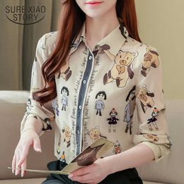 Fashion Spring Silk Blusas Mujer De Moda Elegant Long Sleeve Print Women Tops and Blouses Cartoon Ladies Shirts 8424 50 210527