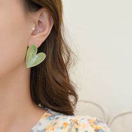 Korean Drop Glaze Love Heart Dangle Earrings For Women Big Temperament Simple Versatile Green Colour Party Wedding Accessories Bijoux