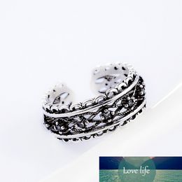 925 Sterling Silver Fashion Handmade Woven Thai Silver Color Rings With Black Stone For Women Personality Jewelry Gift S-R560