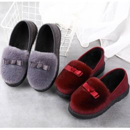 Plush Boots For Women Autumn/Winter High Quality Fashion Bow Flat Casual Warm Non-Slip Cotton Shoes