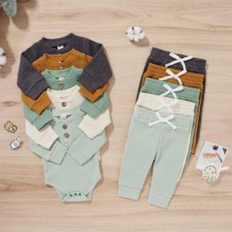 Clothing Sets 0-24 Months Baby Boys Girls Ribbed Outfits Infant Autumn Long Sleeve Solid Knitted Bodysuit+pants Born Clothes