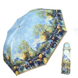 Folding Umbrella Van Gogh Painting Paris Street Umbrellas Umbrella Women 10K Parasol Silver coating uv Paraguas Double deck 210223