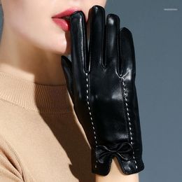 Modis Touch Screen Leather Gloves Women Sheepskin Winter Thermal Red Full Finger Black Driving Hand Leather1