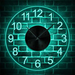 Arabic Numerals LED Illuminated Wall Clock Vintage Decorative Acrylic Round Wall Hanging Watch Home Decor Night Light Horologe 211110