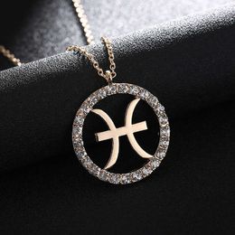 Rhinestone 12 Zodiac Signs Halsband Diamond Crystal Clavicle Chains Sweater Chain Tik Tok Smycken Shinny Neck Charms Pendant Alloy Halsband Party GiftsG72A4TL