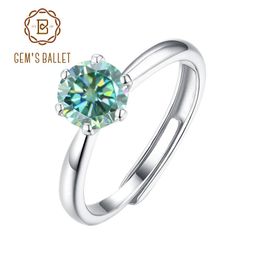 Cluster Rings GEM'S BALLET 925 Sterling Silver Women's Adjustable 1.0Ct Round 6-Prong Green Moissanite Solitaire Engagement