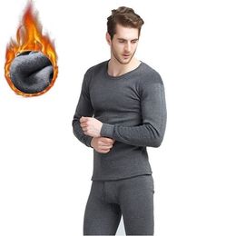 Winter Long Johns Men Thermal Underwear Sets thin fleece solid Colour keep warm 210910