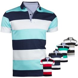 ZOGAA Men's Fashion Contrast Colour Striped Polo Shirt Short Sleeve Casual Polo men short sleeve Anti-Shrink Contrast Colour Polo 220312