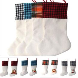 4 style sublimation plaid christmas sock white DIY heat transfer santa claus sock kids candy socks xmas tree oranment