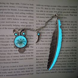 Luminous Feather Owl Bookmark Retro Alloy Bookmarks Fluorescent Crystal 8 styles Office & School Supplies