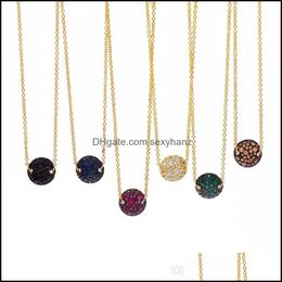 Necklaces & Pendants Jewelryfashion Druzy Women Necklace 10Colors Geometric Natural Stone Pendant Sier Color Link Chains For Ladies Jewelry