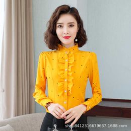 Spring/Autumn Korean Fashion Chiffon Women Shirts Office Lady Button Up Shirt Long Sleeve Blouse Plus Size 5XL Ladies Tops 210531