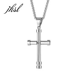 Pendant Necklaces JHSL Men Cross Christian Necklace Black Silver Colour Stainless Steel Fashion Male Jewellery Wholesale Arrivla 2021