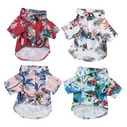 Sommar Hawaiian Style Pet Clothes Polyester Sun Protection Dammtäta andningsbara valpstrandkläder XS-L 8 stilar