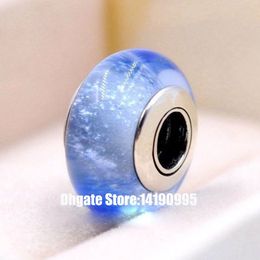 2pcs 925 Sterling Silver Blue Fluorescent Murano Glass Signature Colour Beads Fit Pandora Style Jewellery Charm Bracelets