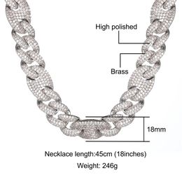 Chains Hip Hop 18MM Bling CZ Cubic Zirconia Coffee Bean Iced Out Luxury Cuban Link Chain Necklace For Men Women Rapper Jewellery