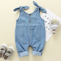 Summer Baby Girl Boy Rompers Fashion Strap Kid Jumpsuit Cute Newborn Baby Denim Clothes 3M 6M 12M 18M Baby Jumpsuit D30 210226