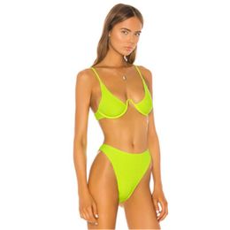 Womens Solid Colour Thread Swimwear Fashion Bras Briefs Split Bikini Swimsuits Designer Summer Female Beach Pool Underwire Sexy Bikinis Sets