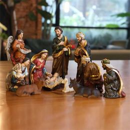 Zayton Statue Nativity Scene Set Baby Jesus Manger Christmas Crib Figurines Miniatures Ornament Church Xmas Gift Home Decoration 211105