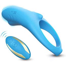 NXY Cockrings Cock Ring Vibrator Clitoris Stimulator Vibration Shark Silicone Penis Sex Toy for Couples and Men Longer Lasting Erections 1123