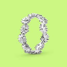 Genuine 925 Sterling Silver Sparkling Daisy Flower Crown Finger Ring For Women Original Silver Jewellery Best Gift X0715